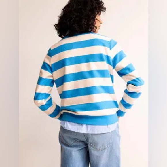 BODEN Happy Chain Stitched Embroidered Sweatshirt Blue White Stripe Womens Small - Picture 3 of 7